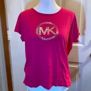 Michael Kors Pink Short Sleeve Shirt Size M with Gold MK Logo